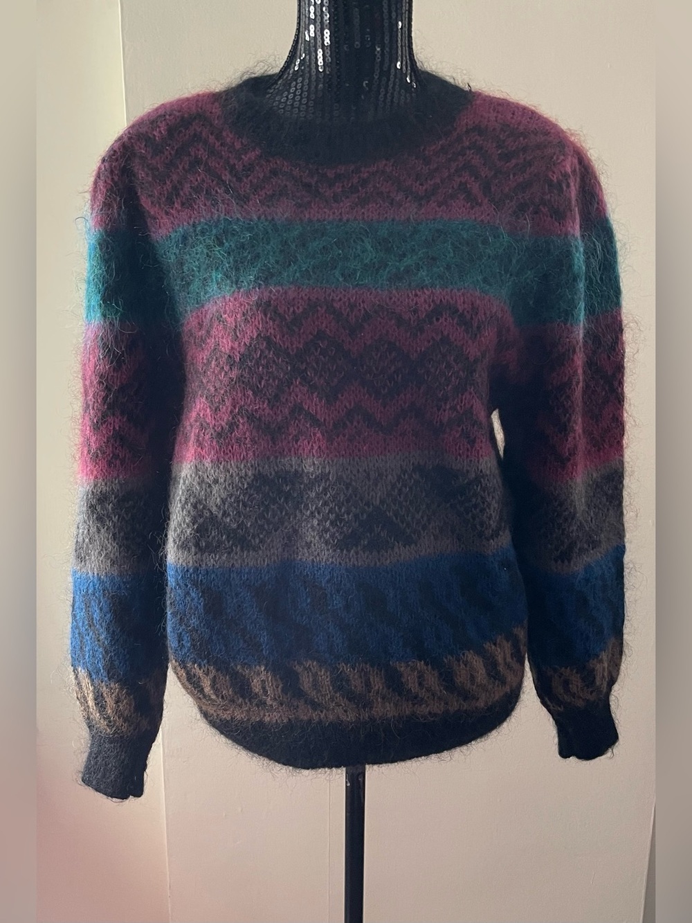 ALISON H Multicoloured Stripe Mohair Blend Sweater Size Large